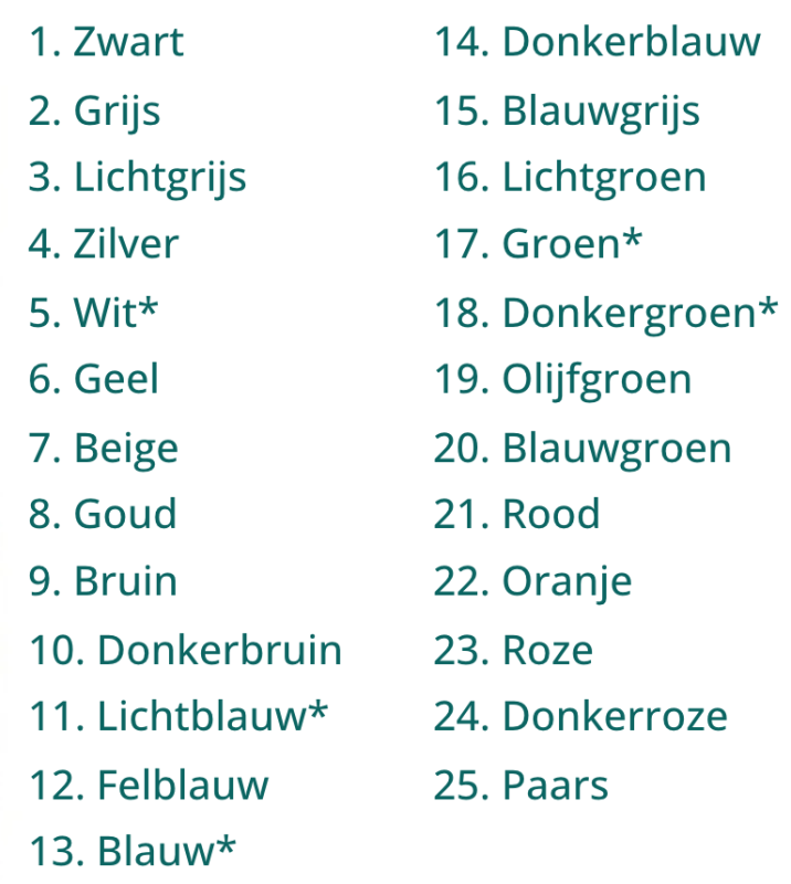 Kleurenlijst tegeltjes